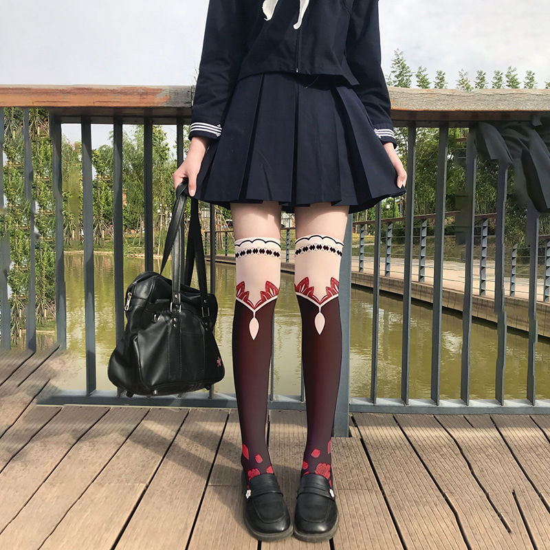 Cute Pattern Tights Over-Knee Socks with Geometric Design